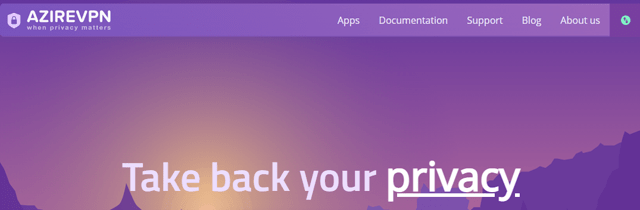 AzireVPN website homepage