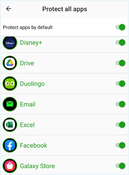 Split tunneling options of Browsec VPN in the Android app