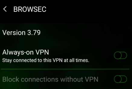 Kill switch option of Browsec VPN