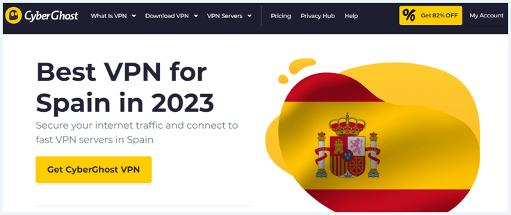 Screenshot of CyberGhost's Spanish server homepage