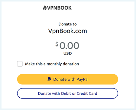 Screenshot of VPNBook, donate window