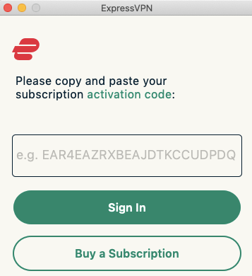 Screenshot of the field where you can fill in your ExpressVPN activation code