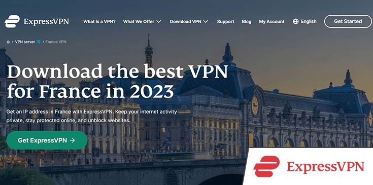 A screenshot of ExpressVPN's French servers homepage