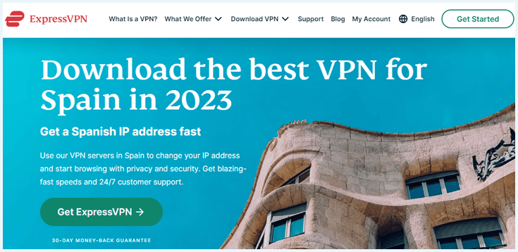 Screenshot of ExpressVPN's Spanish server homepage