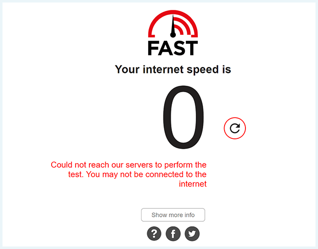 Screenshot of Fast.com, speed test