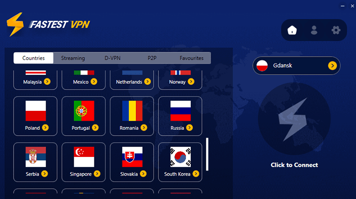 Screenshot of FastestVPN, client