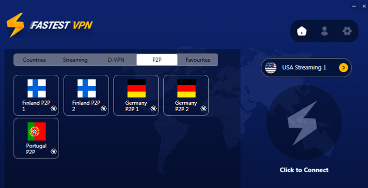 Screenshot of FastestVPN, p2p servers