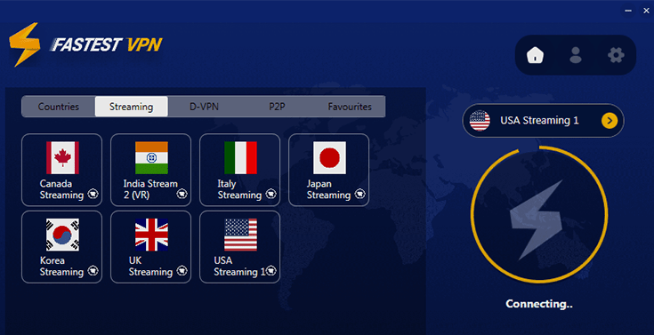 Screenshot of FastestVPN, streaming servers