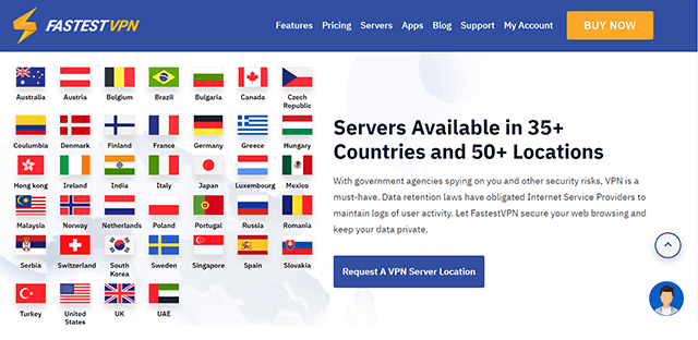 Screenshot of FastestVPN, server locations