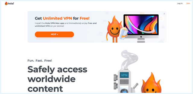 Hola VPN website homepage