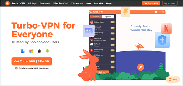 Screenshot of Turbo VPN, homepage website