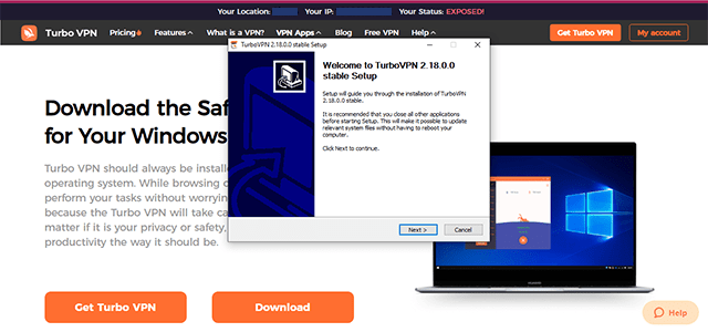 Screenshot of Turbo VPN, Installation