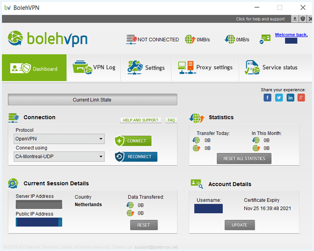 Screenshot of BolehVPN provider, Interface of the app