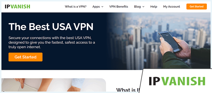 Screenshot of IPVanish's USA servers homepage