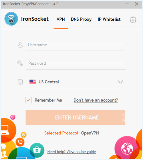 screenshot ironsocket vpn app home