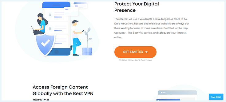 Screenshot of Ivacy VPN, homepage scrolled down