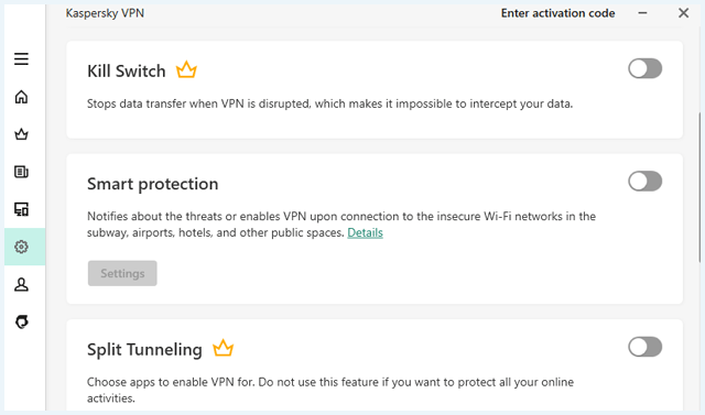 Kaspersky VPN app Kill Switch option