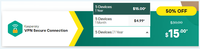 Kaspersky VPN pricing in the USA