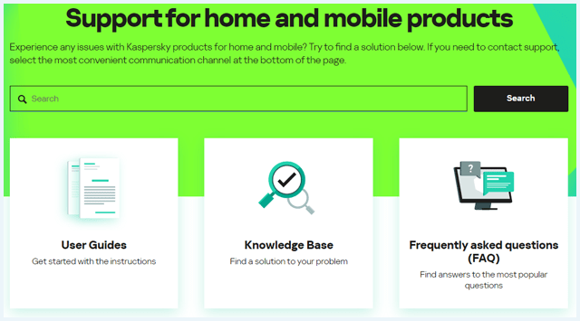 Kaspersky support for home and mobile products