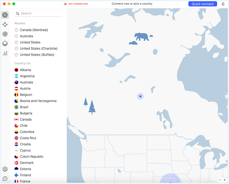 NordVPN app interface