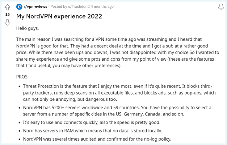 Screenshot of Reddit, NordVPN Trashdon