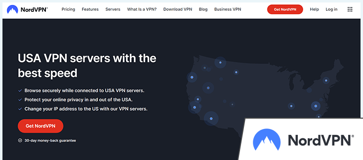 A screenshot of NordVPN's USA servers homepage