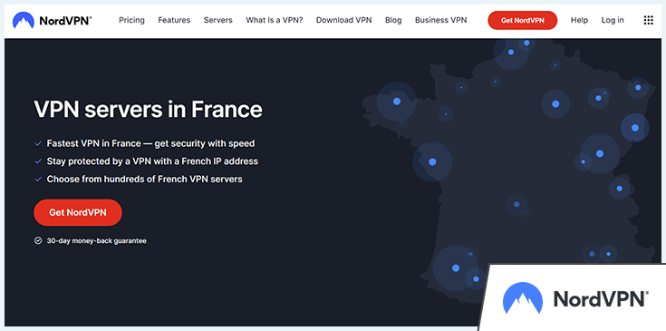 A screenshot of NordVPN's page on its French servers