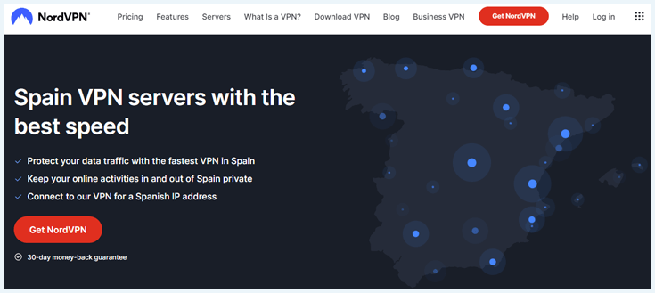 Screenshot of NordVPN's Spanish server homepage