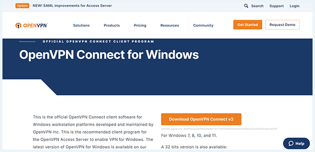 Screenshot of OpenVPN, connect client