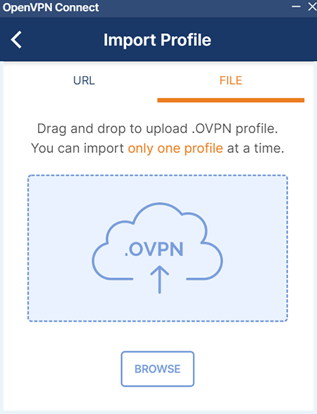 Screenshot of OpenVPN, import profile