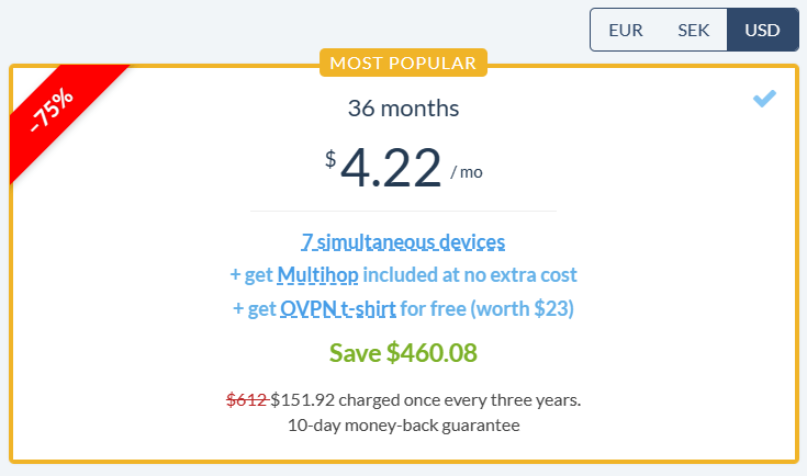 OVPN's pricing for their 36 month subscription