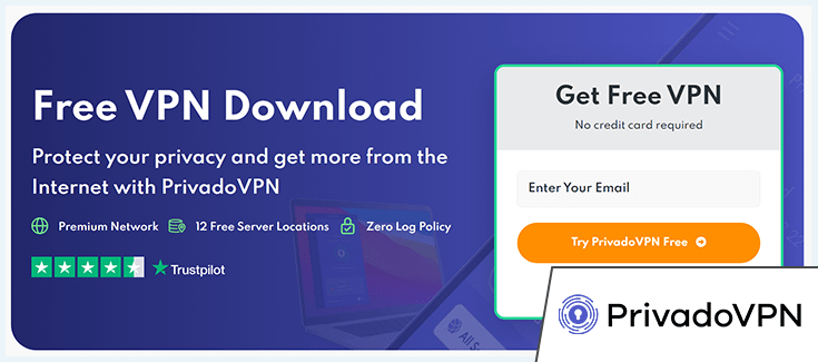 A screenshot of PrivadoVPN's homepage