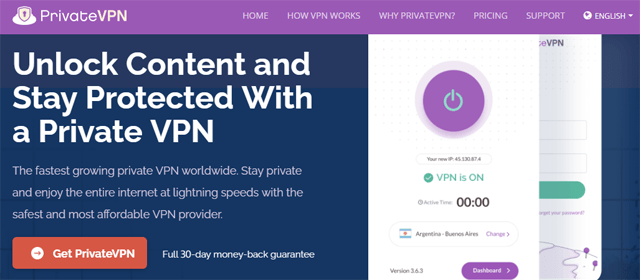 PrivateVPN's homepage