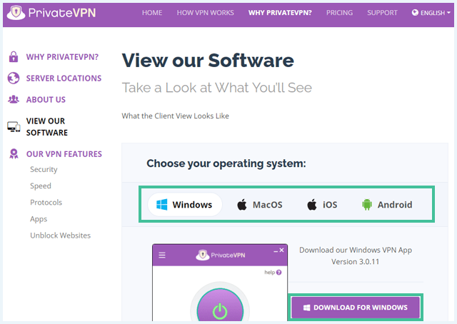 PrivateVPN's download page