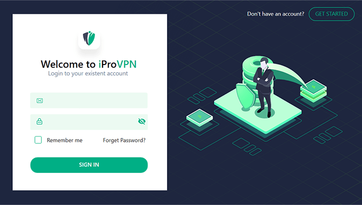 Screenshot of iProVPN, sign in