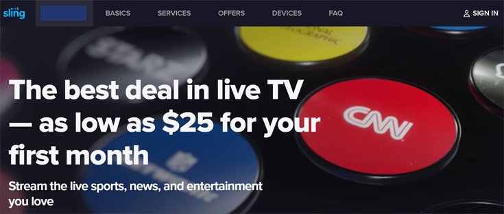 Sling TV Website Homepage