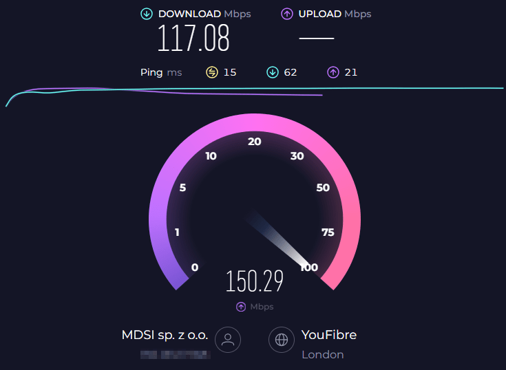 Speedtest.net website during a speed test