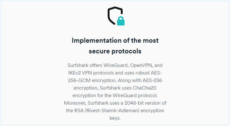 Paragraph regarding encryption on the Surfshark website