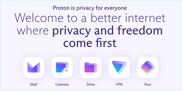 Proton Mail dark web site homepage