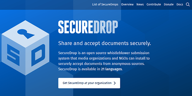 SecureDrop dark web site homepage