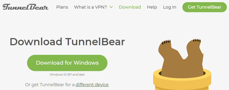 Download page on the TunnelBear website