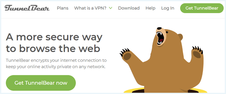 Homepage of the TunnelBear website