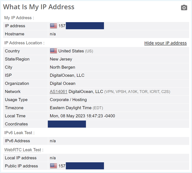 IP Address leak test of TunnelBear VPN