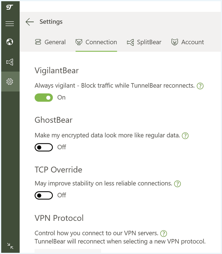 TunnelBear's Kill Switch option in the app called VigilantBear