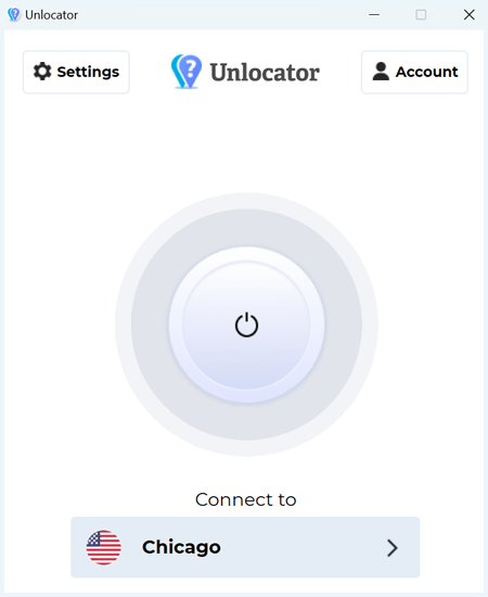 Home screen of the Unlocator app where the VPN is not connected