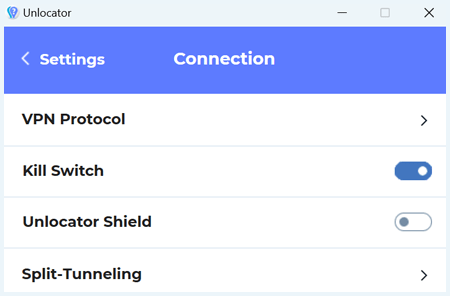 Connection settings of the Unlocator app