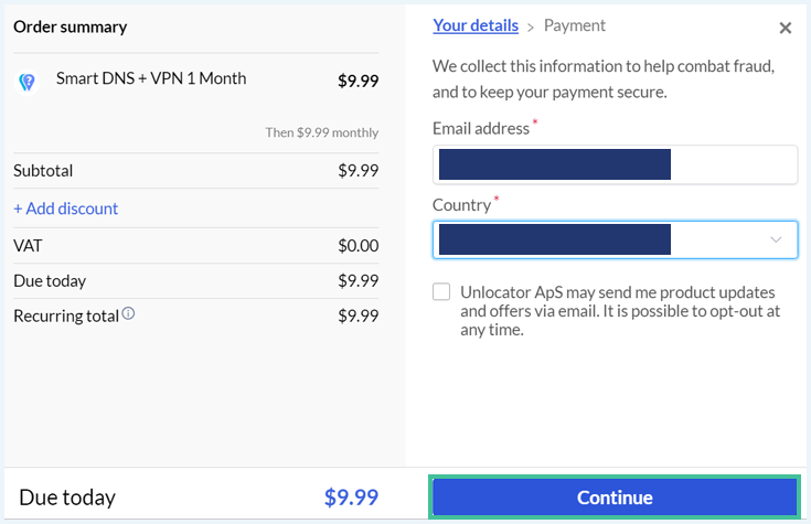 Order summary page on the Unlocator website