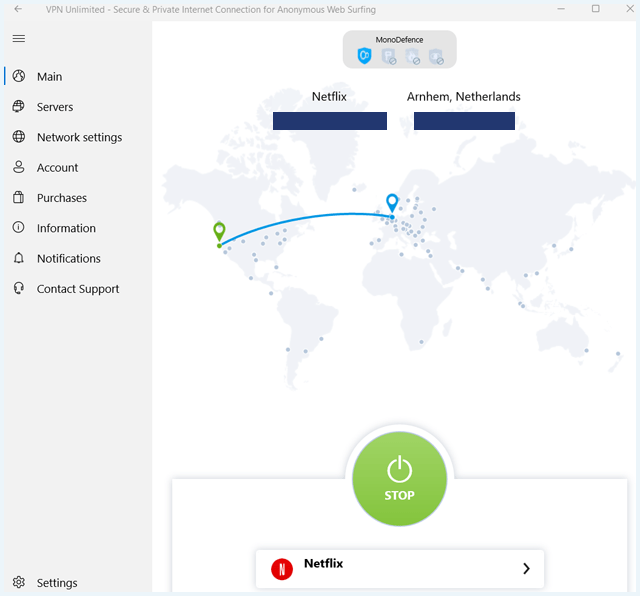 VPN Unlimited app homescreen on Windows