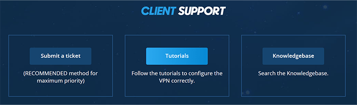 Screenshot of VPN.ac, support on site