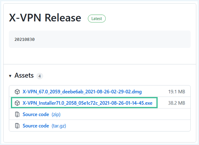 X-VPN .exe installer file click highlighted